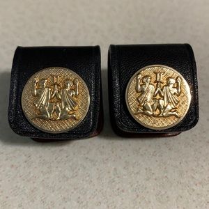 Anson Karatclad gold tone cuff links with leather